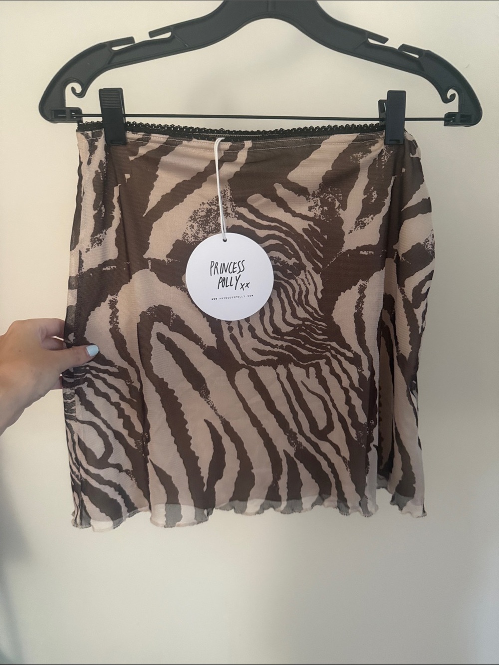 Princess Polly Brown & Cream Zebra-Print Mesh Mini Skirt